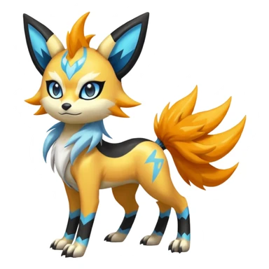 Feral Lightning-patterned Zig-zagged buzzy fuzzy Meloetta-Renamon-Zeraora-Luxray-Cobalion-Suicune-Vernid-fusion-hybrid-creature, full body  sticker