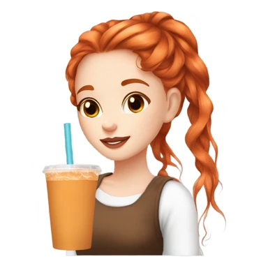 Beautiful fair skin long orange red hair girl brown eyes fair skin girly beautiful drinking straw iced ice coffee clean white beautiful sticker