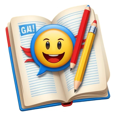 Create a vibrant emoji representing comic books and graphic novels. The design should feature a large, open comic book or vintage comic magazine with pages displaying classic American comic art, with text in Russian. The comic pages should have bold, dynamic panels and action scenes. Include a pencil writing on the pages, but without a hand, to symbolize the artistic creation of comics. Use bright colors like red, blue, and yellow, with a retro feel to the design. Make the background transparent. sticker