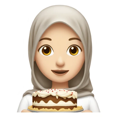 white girl with light brown hijab and eating cake sticker