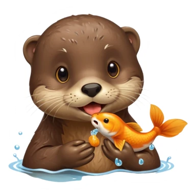 Otter eating small goldfish sticker