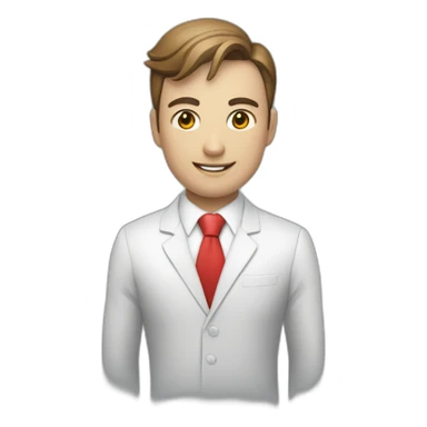 An employee of a real estate agency in a Superman suit with a red letter e on his chest sticker