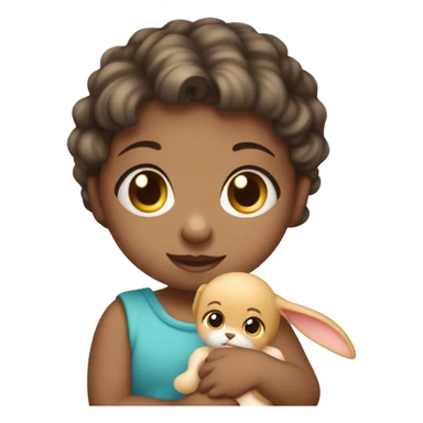 Niña 18 meses, con chupete y con un conejo de trapo en la mano sticker