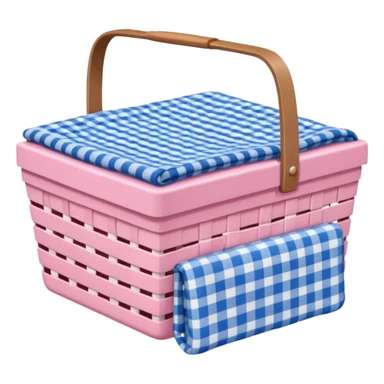 Pink picnic basket with blue gingham blanket sticker