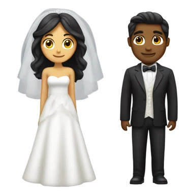 I want a long haired tanned guy as a groom and a black haired medium skinned girl as the bride sticker