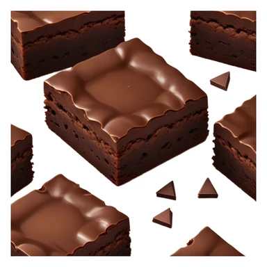 Cinematic Realistic Brownies, rich and dense with a deep chocolate hue, slightly cracked on top revealing the fudgy center, soft light reflecting off the warm surface, a few crumbs scattered around, glowing with an indulgent and comforting texture. sticker