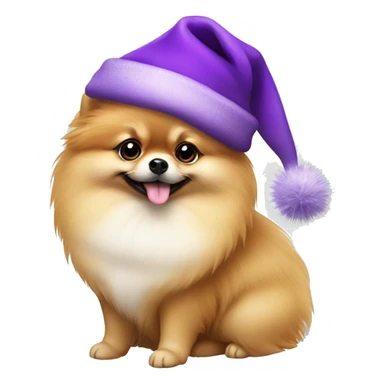 pomeranian with purple Christmas hat  sticker