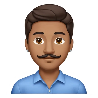 Apple-style emoji of young man with medium brown skin, mixed-race ethnicity, long wavy dark brown hair with perfect center part, cartoon-like stylized appearance, mustache separated from goatee, medium brown eyes, small diamond stud earrings, head only with no shoulders or neck sticker