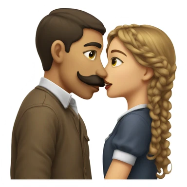 Young man with moustache kissing girl with fringe sticker