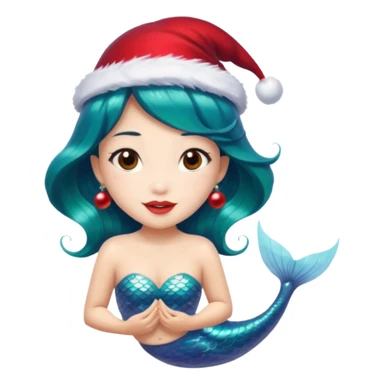 asian mermaid with christmass hat sticker