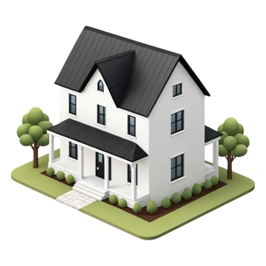 3d isometric modern farmhouse, white with black trim sticker