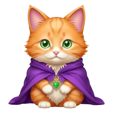 baby orange cat green eyes, in purple cloak sticker