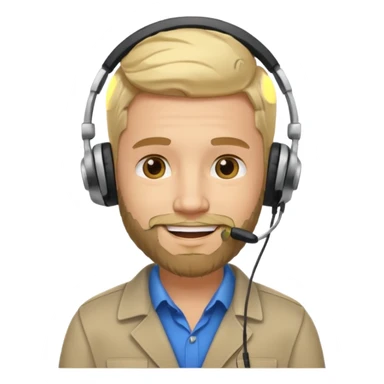 a sales agent with headphones and beard blonde hair smile sticker