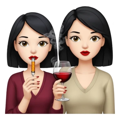 2 girls 1 smoking and 1 drinking wine black hair  sticker