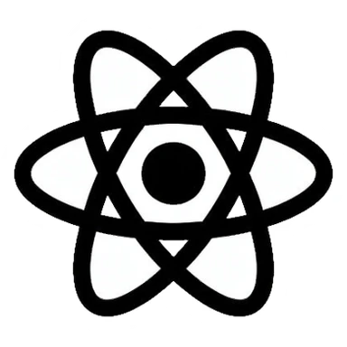 React JS logo, atom symbol with three elliptical orbits and a nucleus in the center sticker