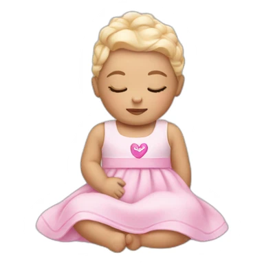 white sleeping newborn in a dress with a barbie logo sticker