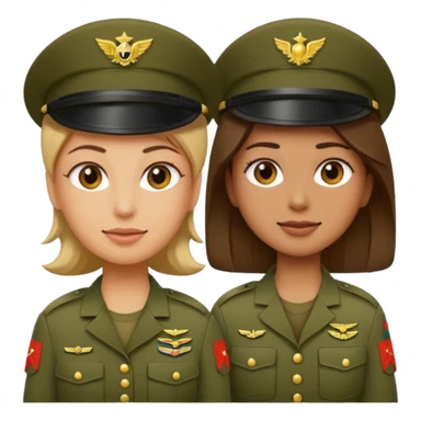 one emoji (female) wearing Army combat uniform and a second emoji (male) wearing the army green service uniform sticker