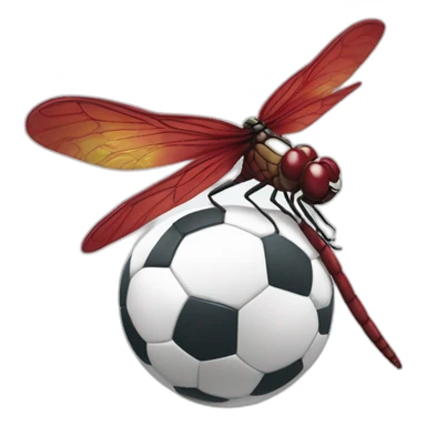 a maroon cartoon dragonfly kicking a soccer ball sticker