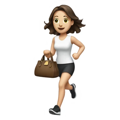 brunette caucasian woman dressed nice running with a purse sticker
