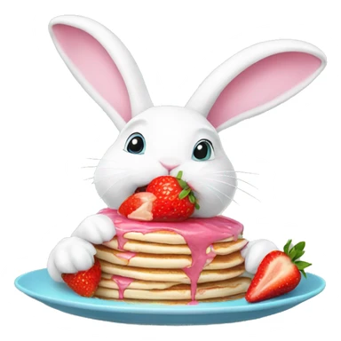 white bunny wearing pink pastel hat eating strawberry pancake sticker