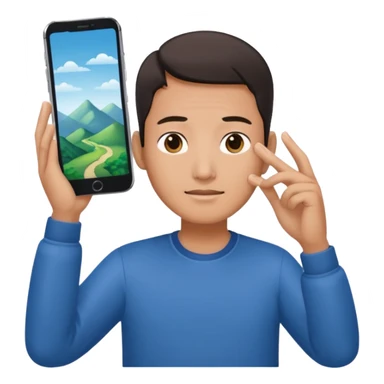 a chinese holding 1 smartphone with both hands in landscape mode(horizontally) on top of his forehead sticker
