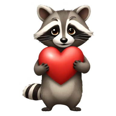 Raccoon holding a big heart sticker
