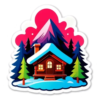 Schneebedeckte Hütte im Wald mit einem Glasdach Nordlichter am Himmel sticker