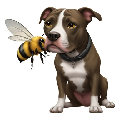 Brindle pitbull loving a bee sticker