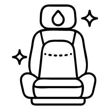 outlined icon of a luxury matte black car seat with a droplet or shield on the headrest, clean lines, elegant stitching, extra shine and sparkling effects, modern and simple sticker