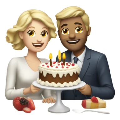 Happy Anniversary white couple eating cake sticker