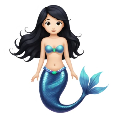 Mermaid with black hair and black and brown tail. Long hair covering chest. sticker