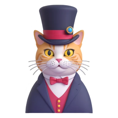 A cute cartoon-style emoji of a cat wearing a top hat and monocle, looking sophisticated sticker