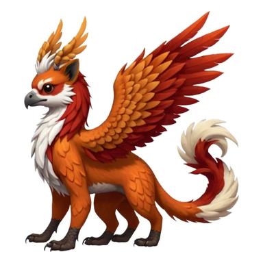 4-legged realistic scaly winged long-big-beaked Gryphon-Griffin-Griffsnuff-Talonflame-Silvally-Braviary-Red-Panda-fusion-hybrid-animal-Fakémon-creature, full body, with a long thin tufted lion-tail, long tufted winged feathery ears sticker