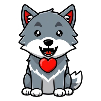 A scary wolf howling at a great big red heart in the sky with excitement sticker