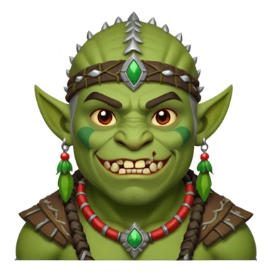 Christmas fantasy orc icon, winter feast chief theme, tribal ornaments, joyful brutal expression, festive winter atmosphere, stylized emoji portrait, male/female variant
 sticker