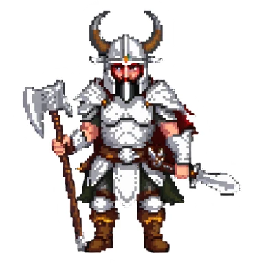 Russian pagan warrior with fur armor, battle axe, horned helmet sticker