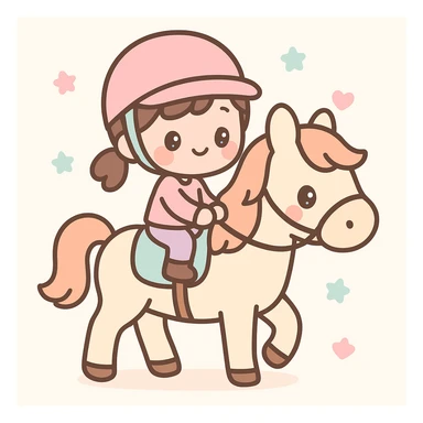 equestrian girl riding a horse, playful and cute sticker