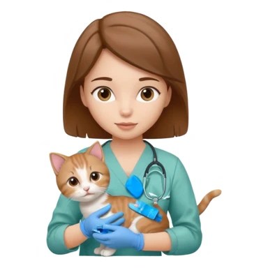 Young female vet – scrubs, gloves, examining kitten. sticker