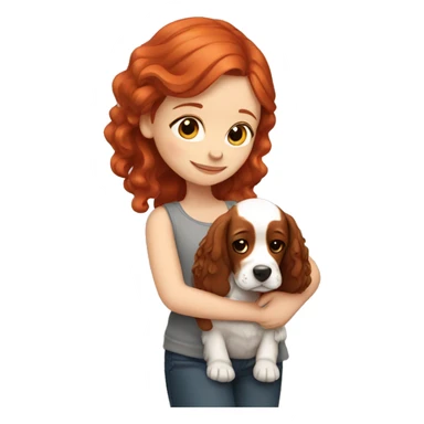 A very cute girl with red hair cuddling an English Cocker Spaniel. sticker