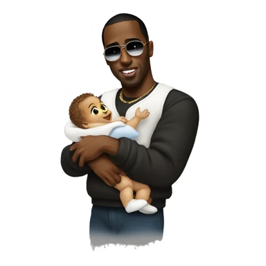 P diddy holding a baby sticker