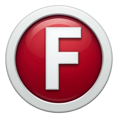 a white color letter F in surrounded with a circle deep red circle, the whole combination has a liquid texture to it and is giving the mackintosh vibes, the font was a bold modern one sticker