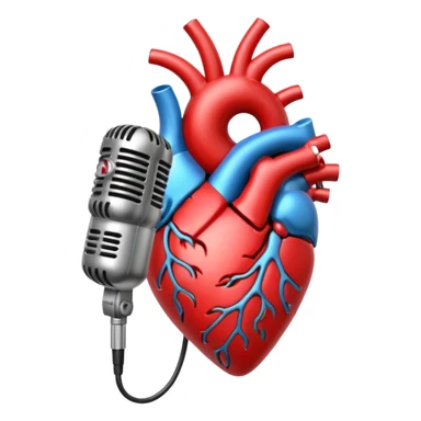 anatomical heart and retro microphone fused together, music notes accenting the design, romantic sticker