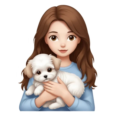 beautiful girl with long hair holding a fluffy white Maltese puppy sticker