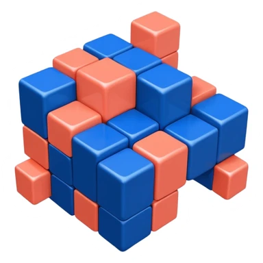 Modern minimal emoji: building blocks + connection flows + gear. Deep blue and coral colors. Professional no-code expert signature. Geometric clean style. sticker