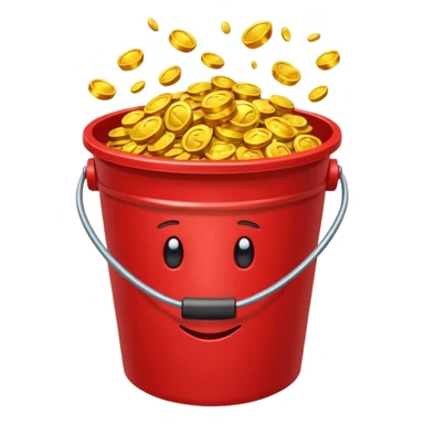 A red bucket full of gold sticker