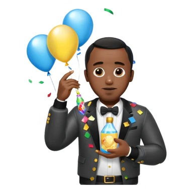 Diddy holding baby oil at a party with balloons and confetti and banners sticker