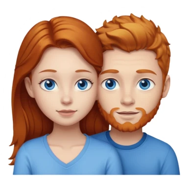 Ginger boy without beard hugging brunette girl. Both have blue eyes.  sticker