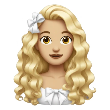 Long blonde wavy hair with a white bow sticker
