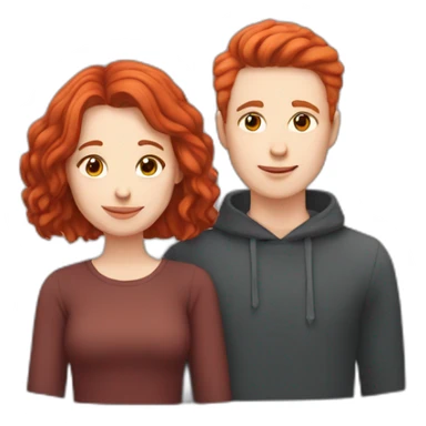 Couple. Non binary pale person with red hair love pale man with brown hair sticker