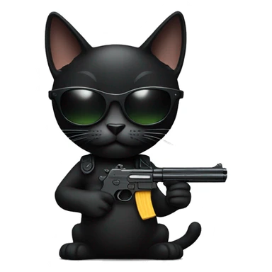 Black cat holding gun and wearing sunglasses sticker